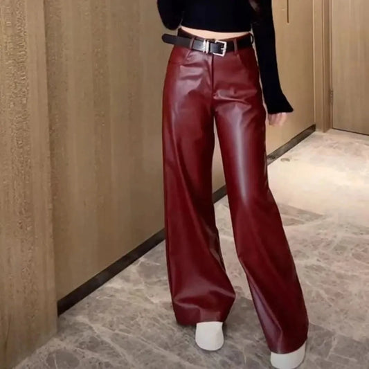 Womens Clothes Black PU leather Pants Women Casual Fashion Streetwear Gothic High Waist Flare leggings Trousers Womens Pants