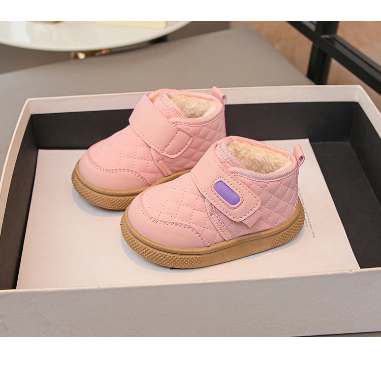 Kids'Casual Shoes Ankle Boots PU Leather Water-Resistant Winter Shoes For Children Anti-slip Warm Pink Black Shoes Size 21-31