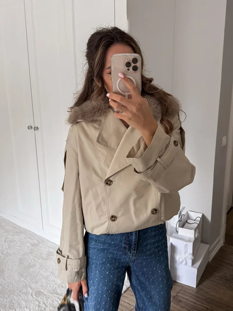 HH Women Elegant Casual Loose Jackets Fashion Woman Street Style Lapel Double-Breasted Pocket Decoration Slim Short Coats