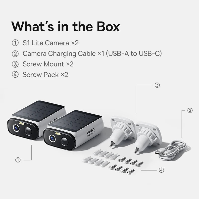 Baseus Security S1 Lite Solar Security Camera Wireless Outdoor Camera Continuous Power 2K Resolution 135°FOV IP67 Wifi Camera