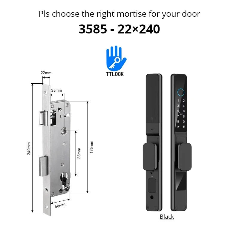 Waterproof Sliding Door Smart Lock TTLock App Alexa Fingerprint Digital Code RFID Card Anti-Lock Aluminum Glass Electronic Lock