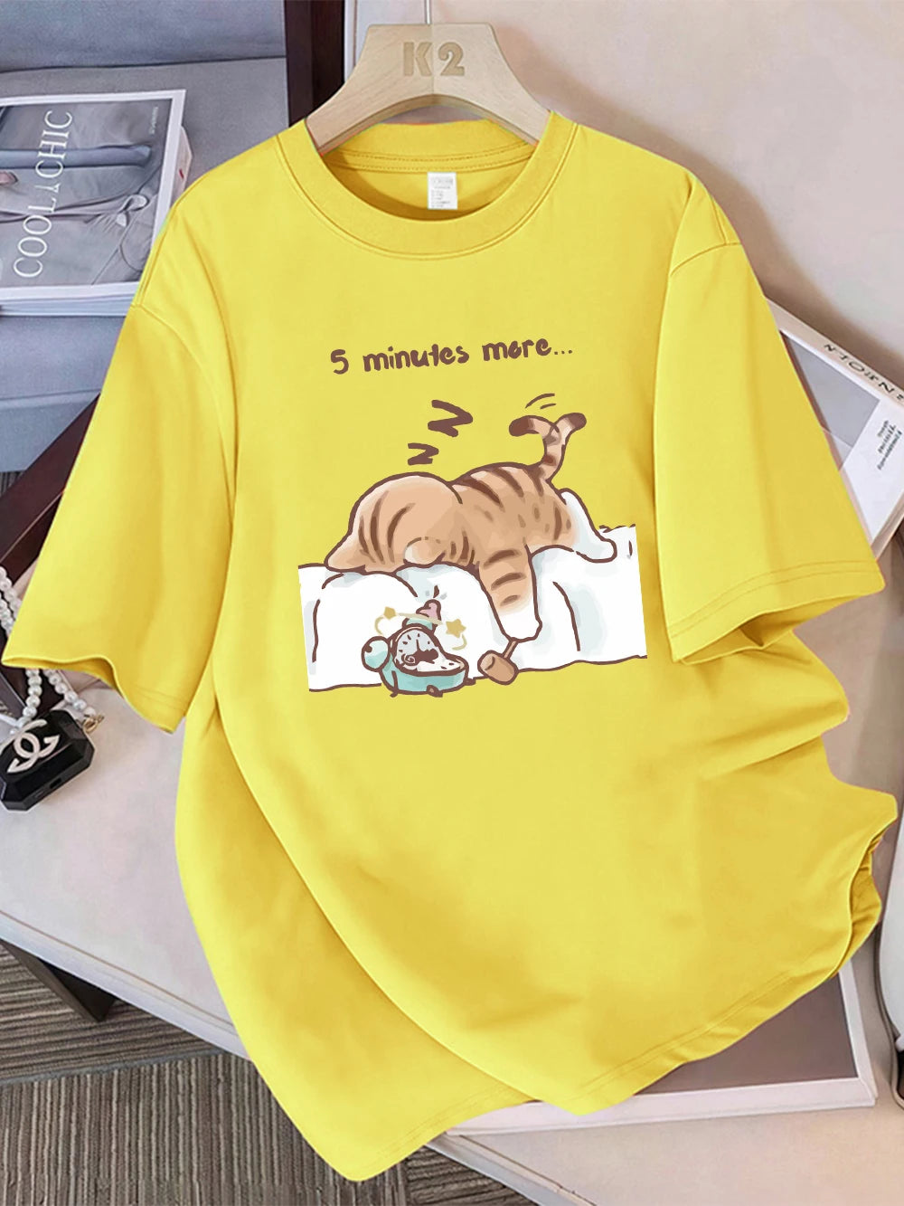 Women T-Shirt Cotton Summer The Cat That Always Wants To Sleep Pattern Prints T Shirt O-Neck Soft Loose Tops Basic Woman Clothes