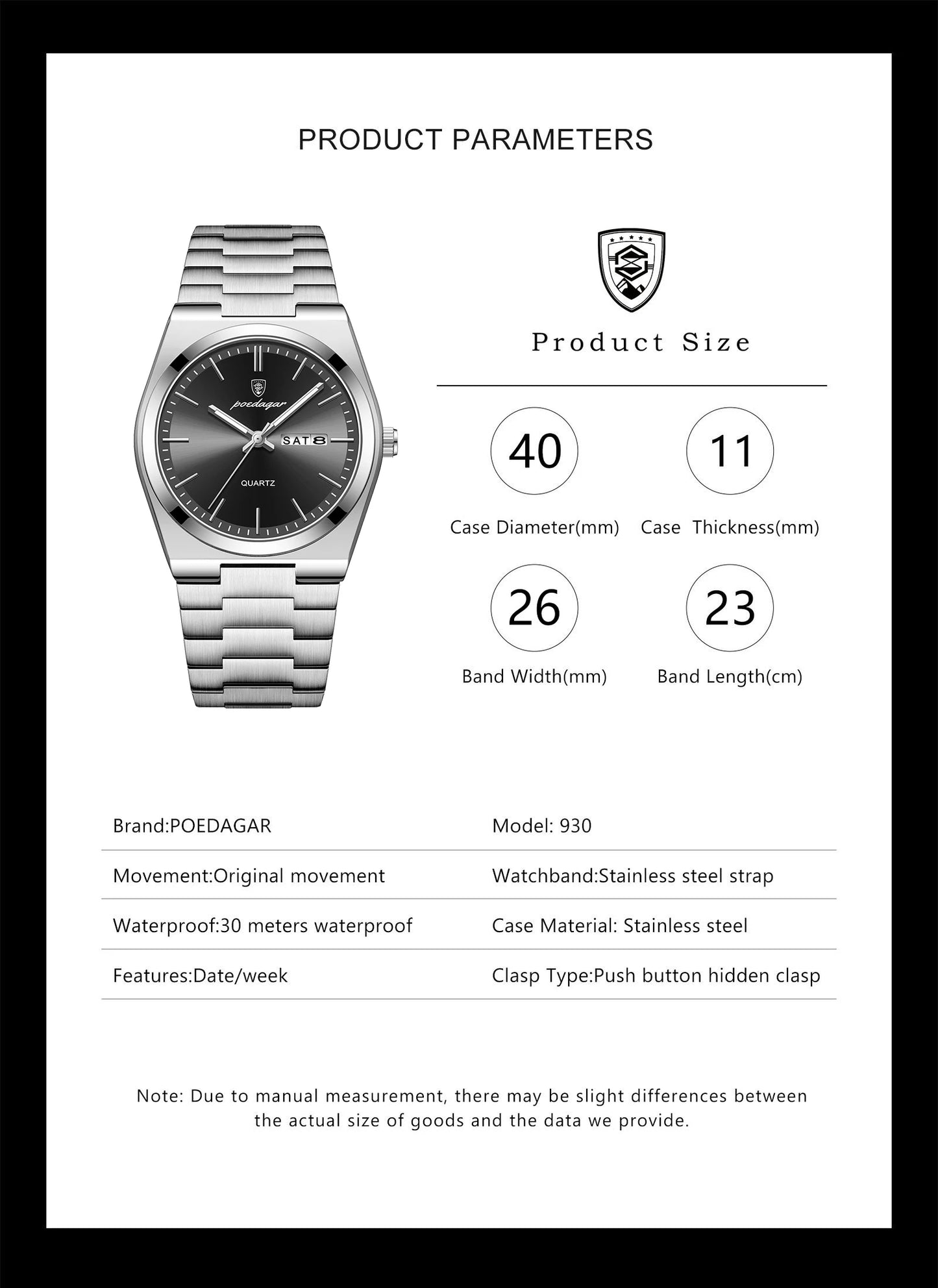 POEDAGAR Luxury Men Watch Stainless Steel Waterproof Luminous Man Wristwatch Date Week Fashion Casual Men's Watches Quartz Reloj