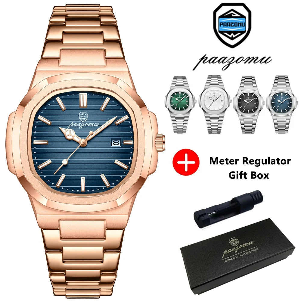 PAAZOMU 2025New Men Stainless Steel Watch Quartz Waterproof Male Clock Business Watch Mens Watches Top Brand Luxury Men Watch