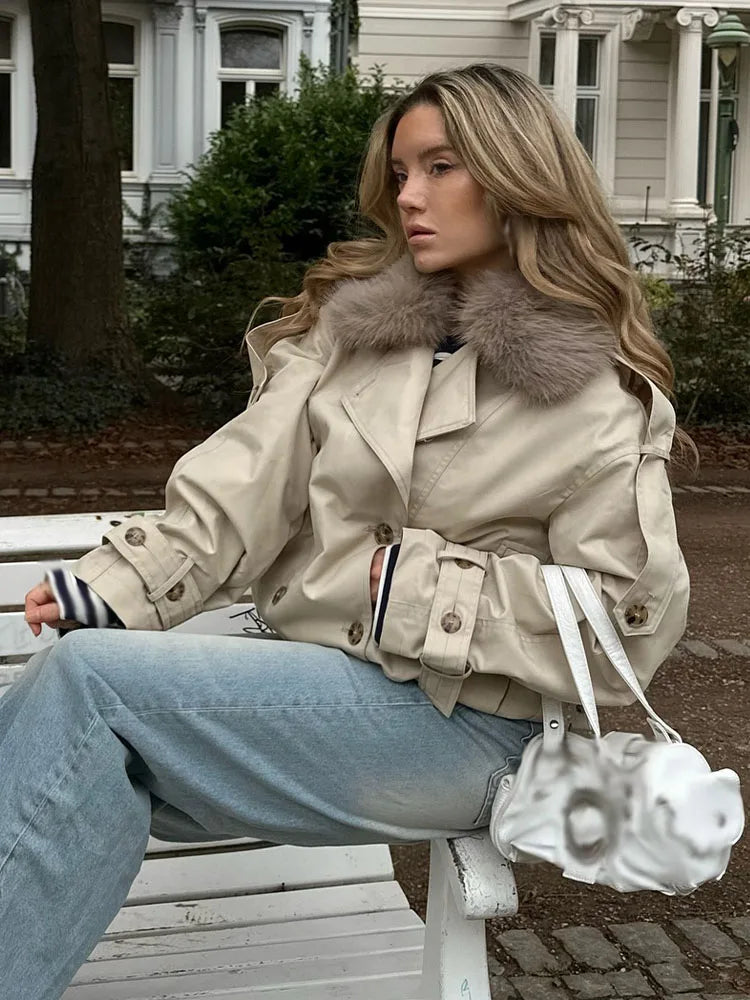 HH Women Elegant Casual Loose Jackets Fashion Woman Street Style Lapel Double-Breasted Pocket Decoration Slim Short Coats