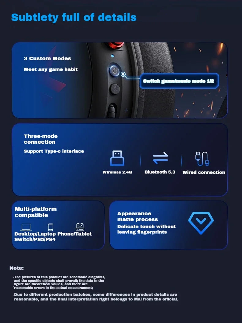 MCHOSE V9 Pro Wireless 3-Mode Headphones Esports Noise Reduction Mic Customizable Head-mounted Earphones for Music Gaming PC