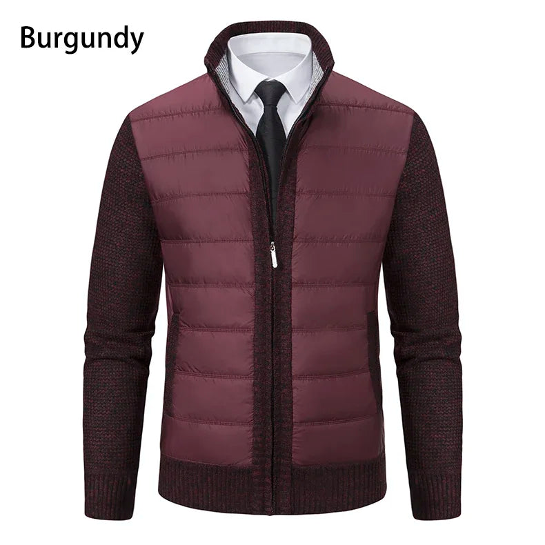 Men Jackets Fleece Cardigan Winter Contrast Splice Knittde Sweater Breathable Thicken Warm Stand Collar Casual Coat Sweater Mens