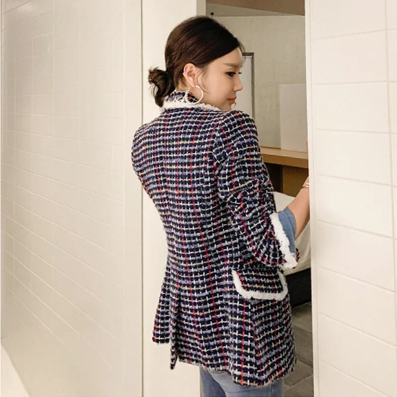 Women's Jacket 2025 Autumn New Celebrity Slim-fitting Long-sleeved Tweed Temperament Coat