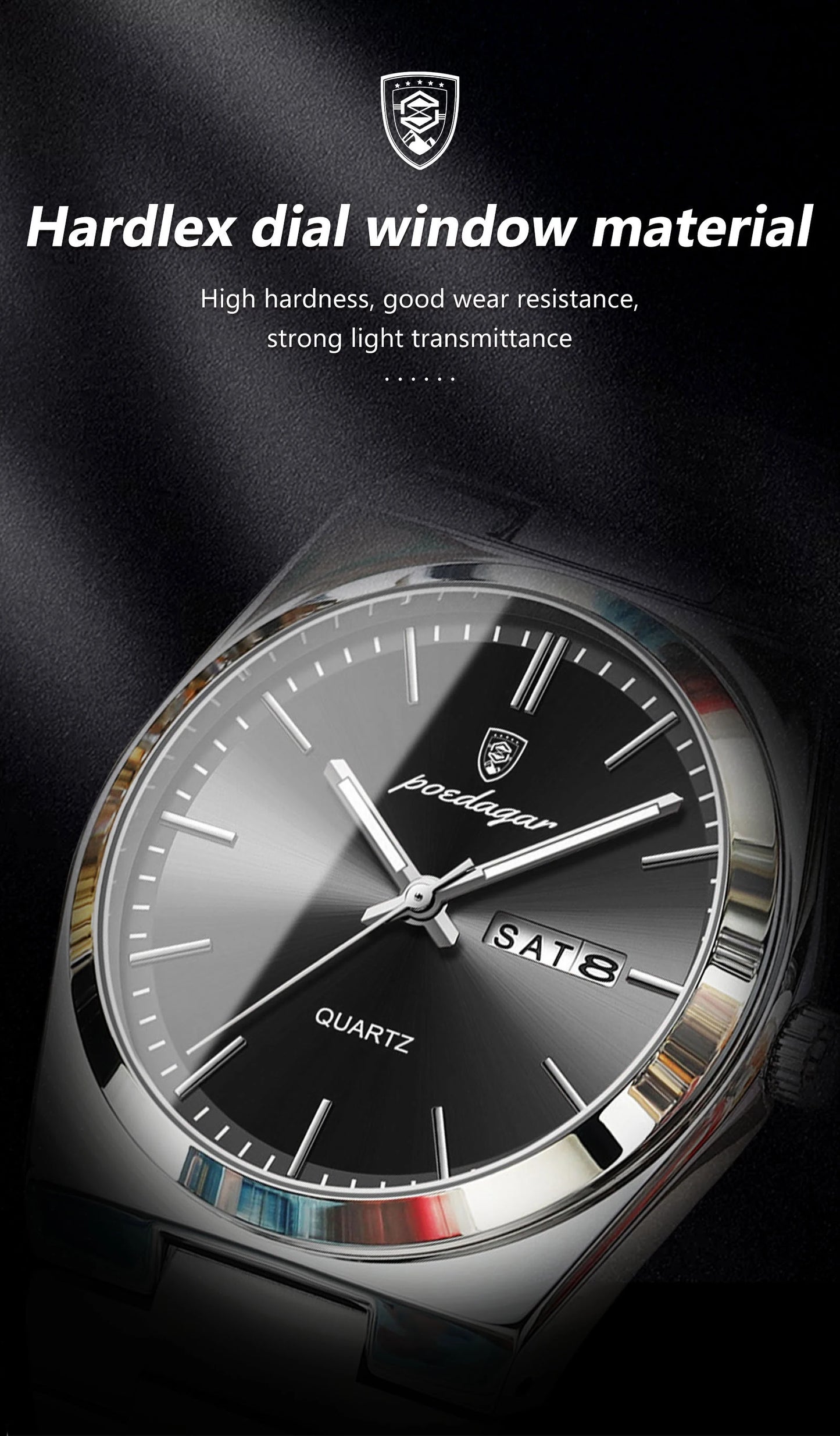 POEDAGAR Luxury Men Watch Stainless Steel Waterproof Luminous Man Wristwatch Date Week Fashion Casual Men's Watches Quartz Reloj