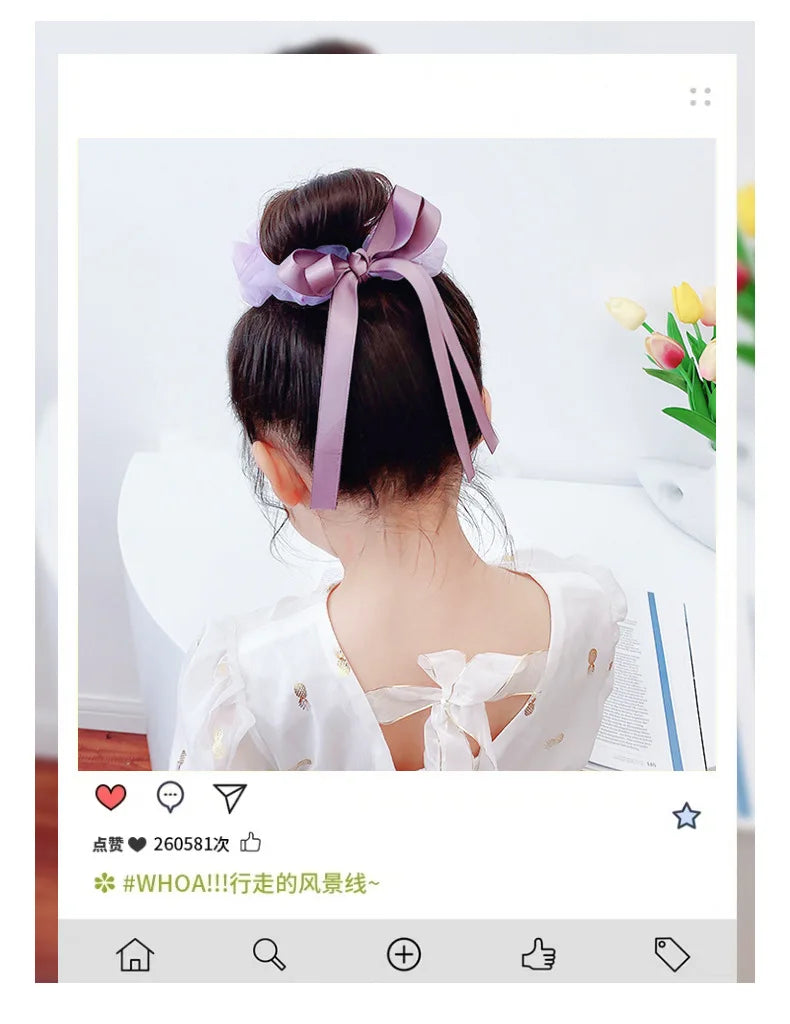 Children's Bow Hair Band Sweet Hair Rope French Large Intestine Ring Solid Color Headband Headwear Girls Kids Hair Accessories