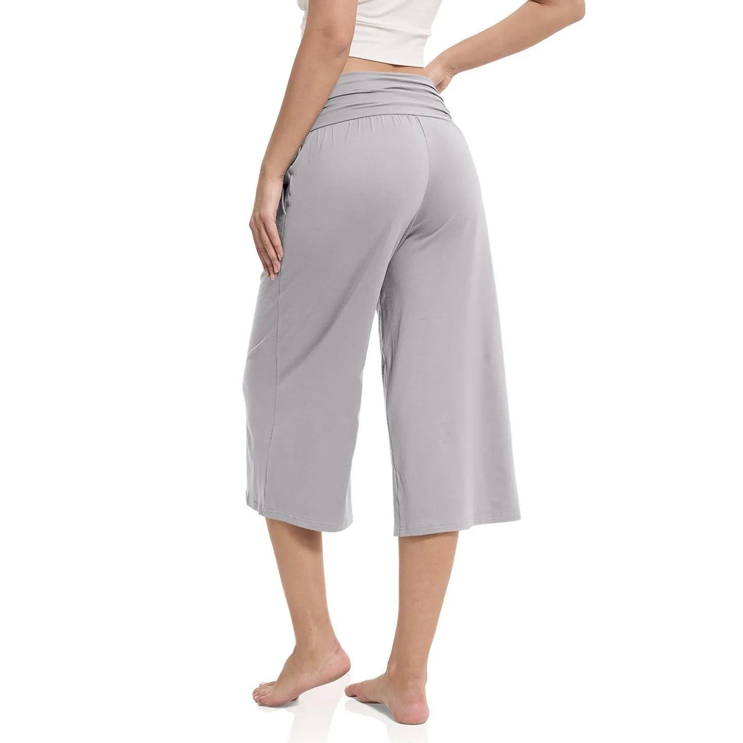 women pants summer loose cropped pants High Waist Solid Color Casual Trousers Pants With Pockets cozy breathable pantalon femme