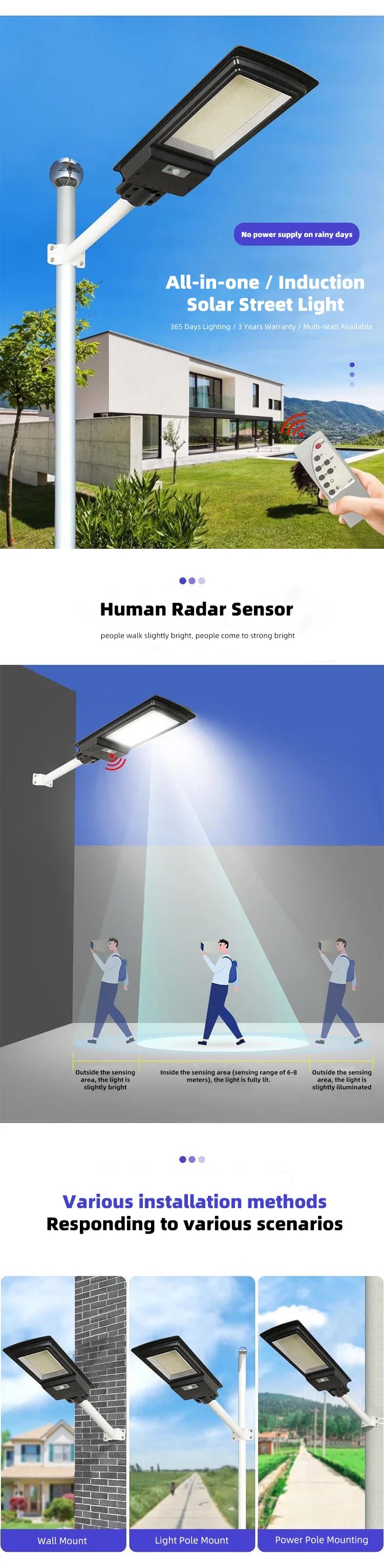 2024 New Solar Street Light Outdoor 200w, 300w, 400w Multi Functional Public Lighting 5 Units for Sale