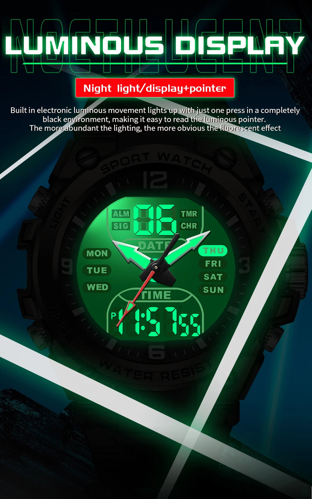 SANDA New Fashion Men Watch Multifunctional Outdoors Sports Waterproof Wristwatch LED Luminous Electronic Digital Men Watches