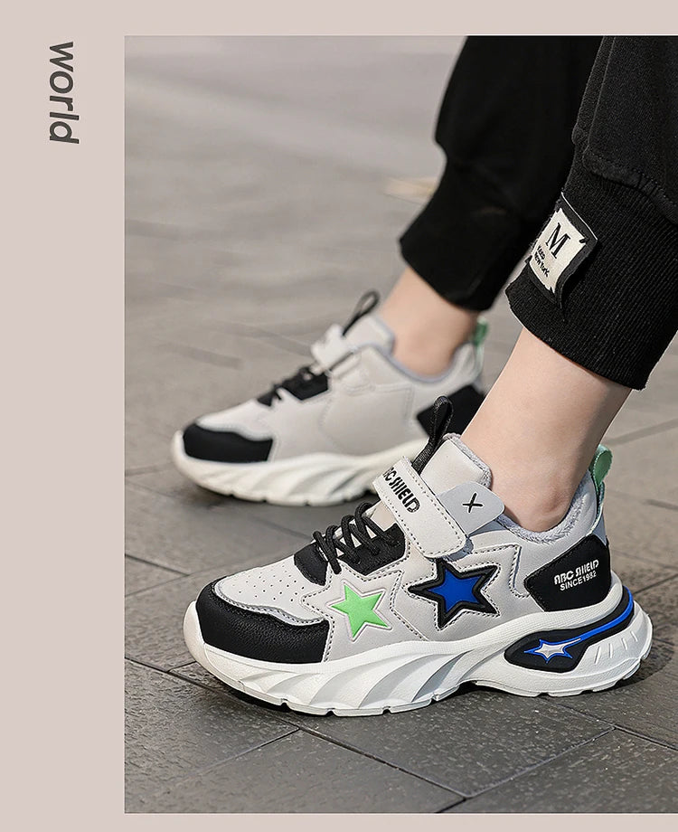 Fashion children's sports shoes boys and girls sports shoes 4 to 10 years old college wind PU leather shoes outdoor casual shoes