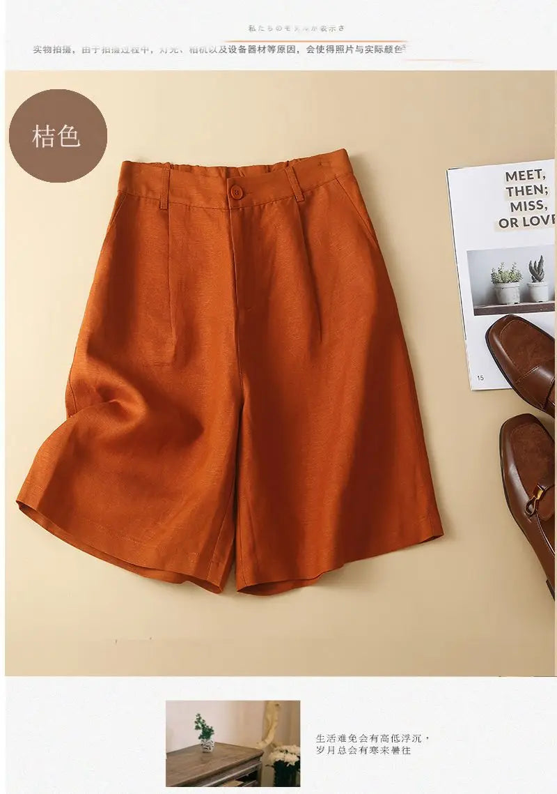 Women's Shorts Cotton Linen High Waisted Short Pants Casual Loose Solid Purple Button Summer Shorts for Women