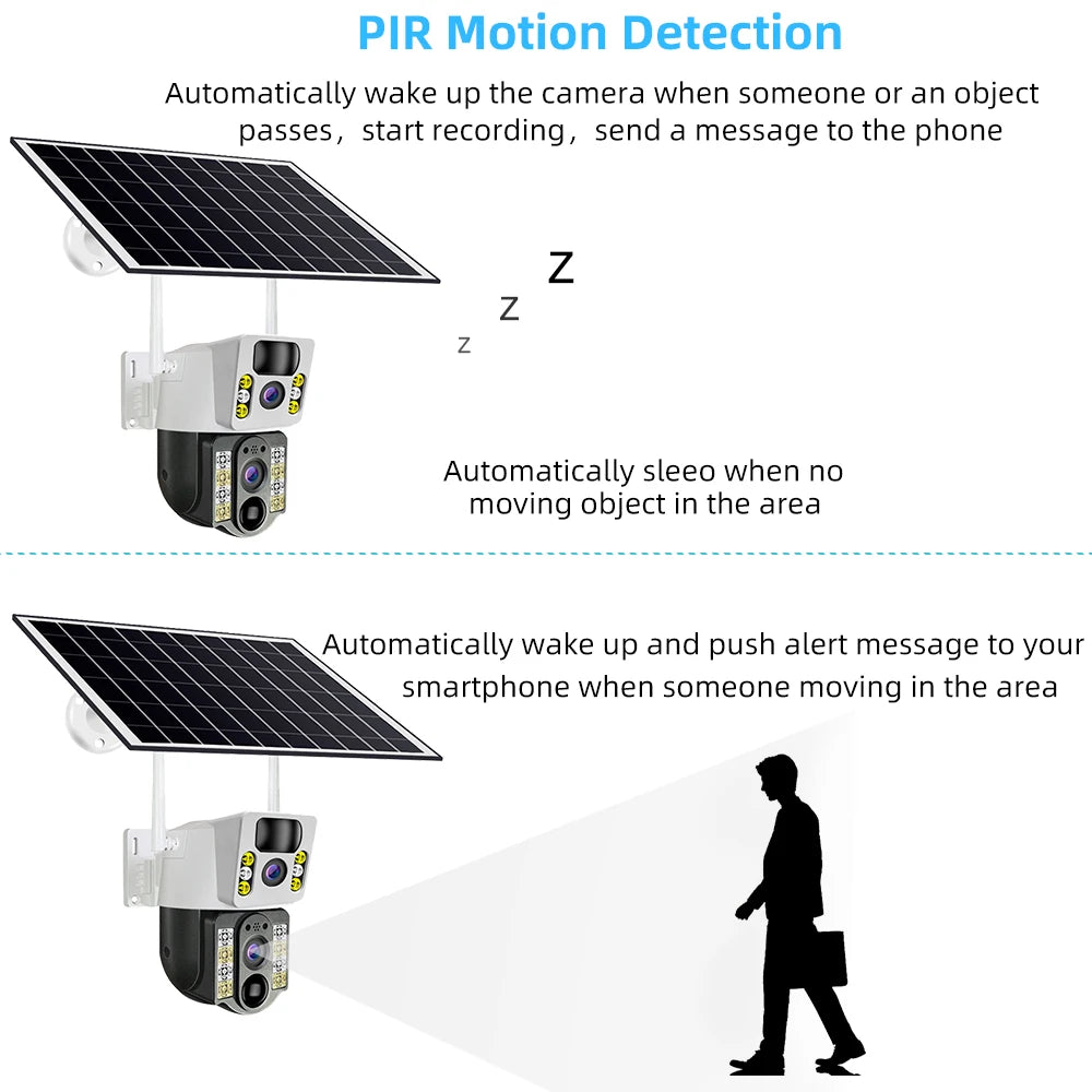4K Solar Security Camera Outdoor Wireless 360° PTZ AI Human Detection IP66 Waterproof 8000mAh