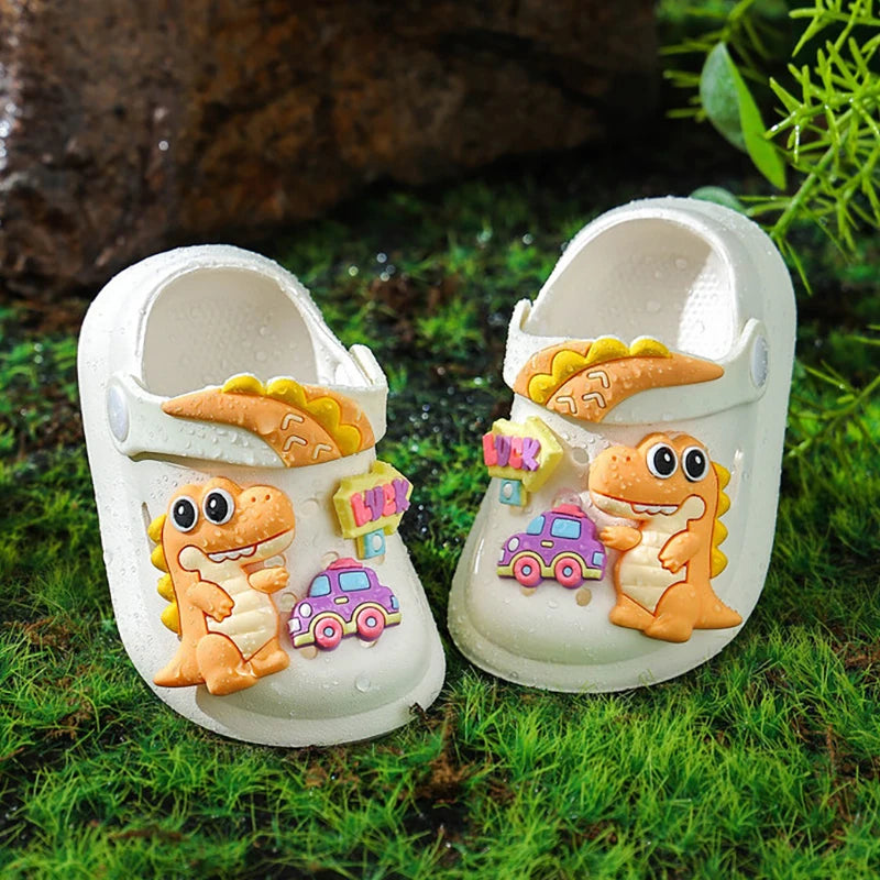 Summer Kids Sandals Children's Shoes Slippers Soft Anti-Skid Cartoon DIY Design Hole Baby Shoes Dinosaur Beach For Boys Girls