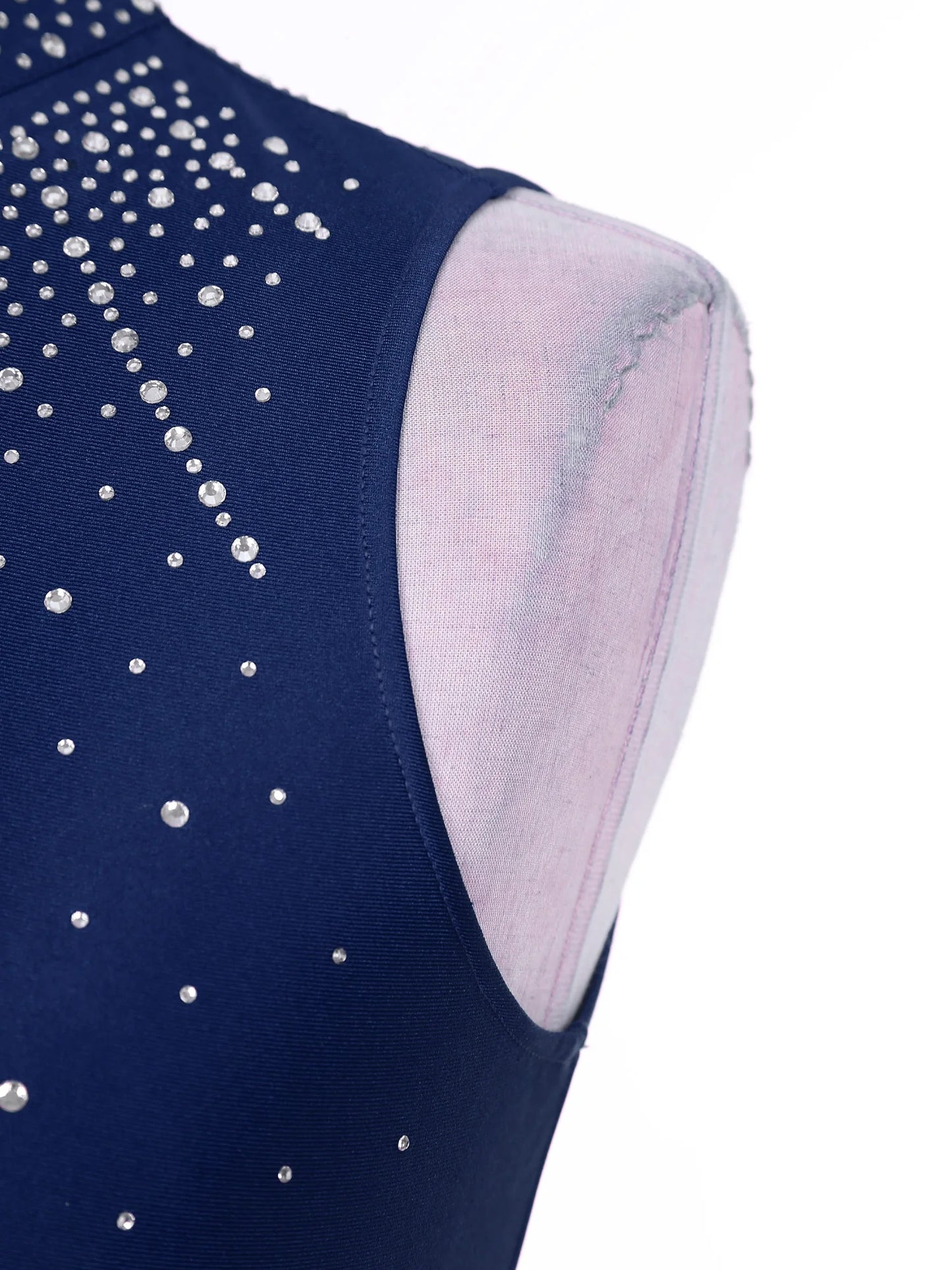 Womens Lyrical Dance Dresses Mock Neck Wide Hemline Shiny Rhinestones Maxi Dress Sleeveless Modern Contemporary Leotard Dresses