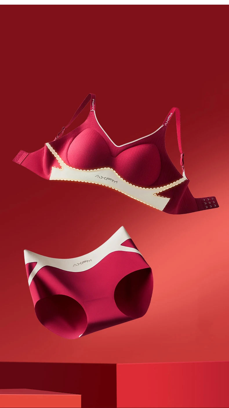 Women's 2 Piece Bra And Panty Set Comfortable Wireless Push-Up Seamless Soft Support Invisible Underwear Female