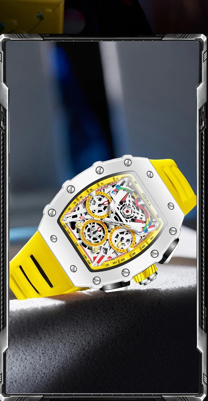 Watches for Man ONOLA 6827W Trend White Men Watch Waterproof Chronograph Quartz Wristwatch Sports Silicone Strap Reloj Hombre