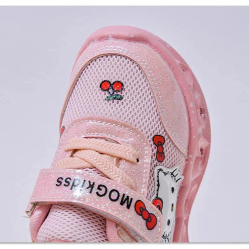 Kids'Casual Shoes Girls Led Light Cartoon PU Leather Fashion Sport Flat Bottom Shoes Breathable White Pink Size 21-30