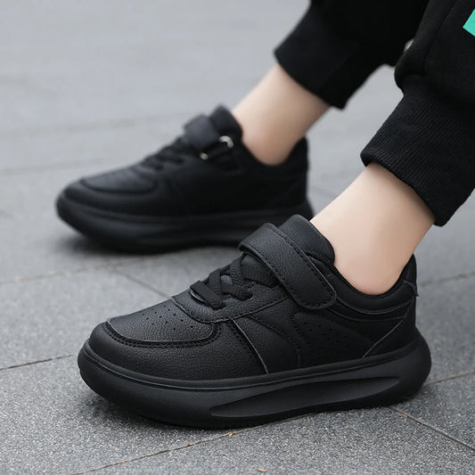 7-13 Boys Shoes Sneakers Fashion Leather Children Comfortable Black White Shoes for Kids Girls School Walking Footwear Non Slip