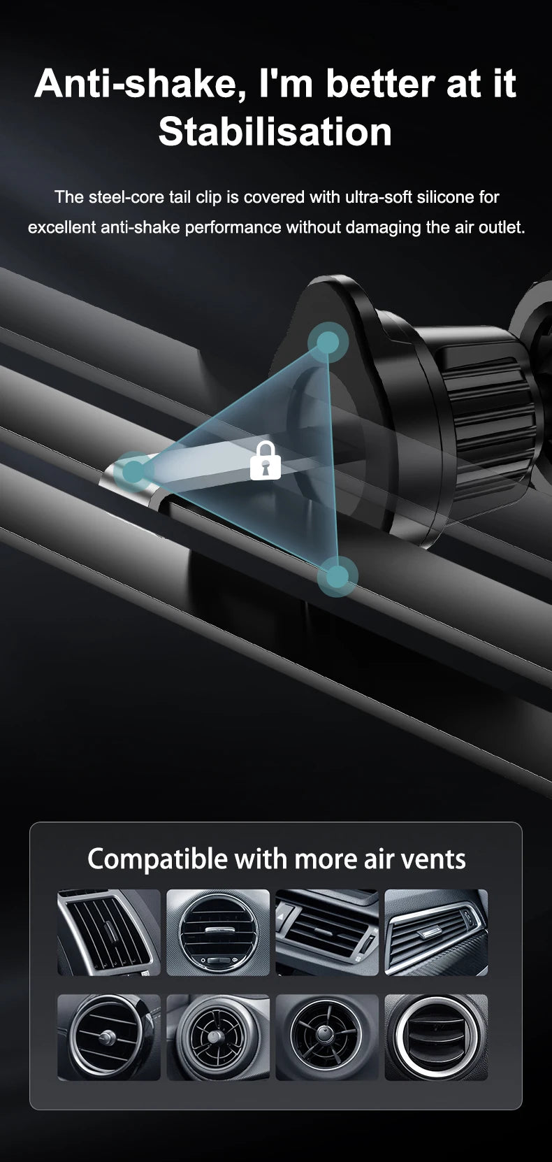 Universal All Mobile Phone Charging Car Phone Holder Wireless Charger Automatic Car Cell Phone Holder Vent Clip Accessories