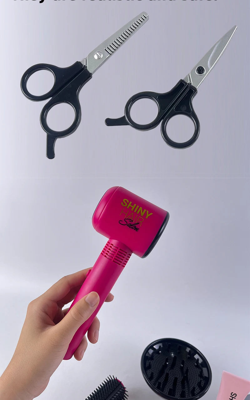 Hair Styling Play Set for Girls – Hair Clips, Mirror, Comb, Hairdryer, Hair Dye Tools – Role-Playing Kit for Ages 3+