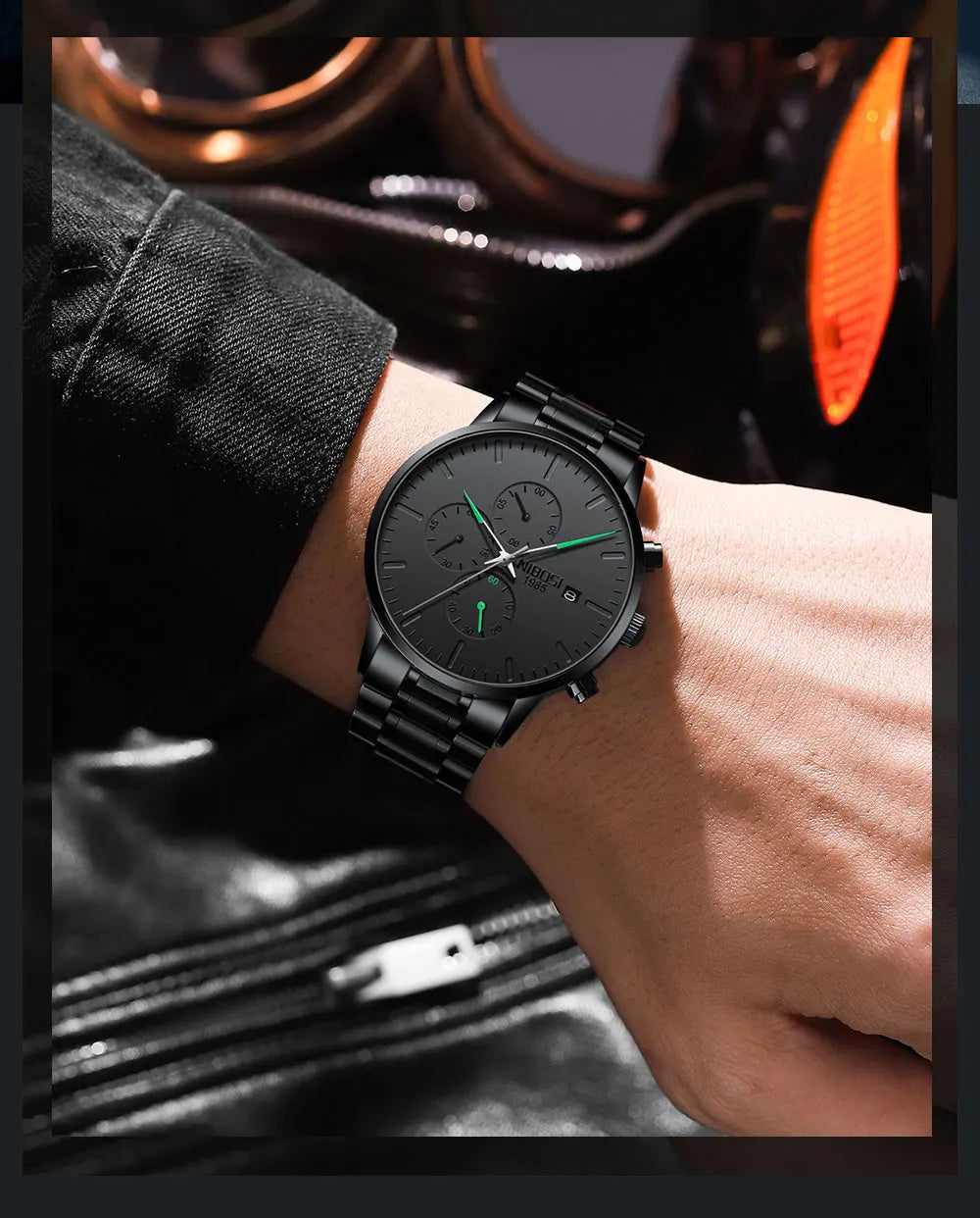NIBOSI Men's Watches Analog Minimalist Black Dial Watch for Men Business Chronograph Military Casual Wristwatch Stainless Clock