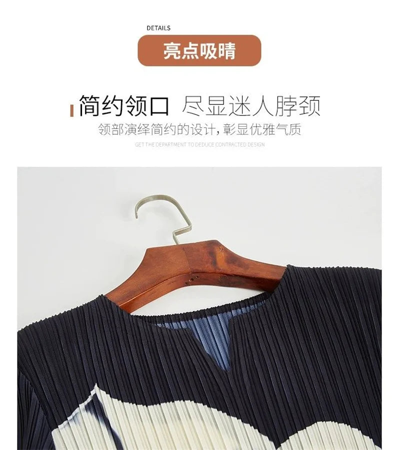 Women's Dress Womens Dresses Elegant and Peony Flower Print Cropped Sleeve Pleated Loose Dress Women's Miyake Round Neck Dress