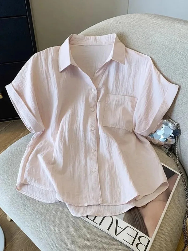 White Cotton Shirt Women Summer New Thin Loose Blouses Fashion Korean Commute Solid Short Sleeved Shirt Top