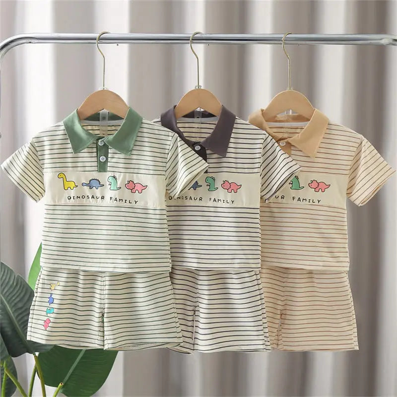 New Kids Clothes Summer Children Boy Strips T Shirt Shorts 2Pcs/set Child Toddler Clothing Infant Sportswear 1 2 3 4 5 YEAR