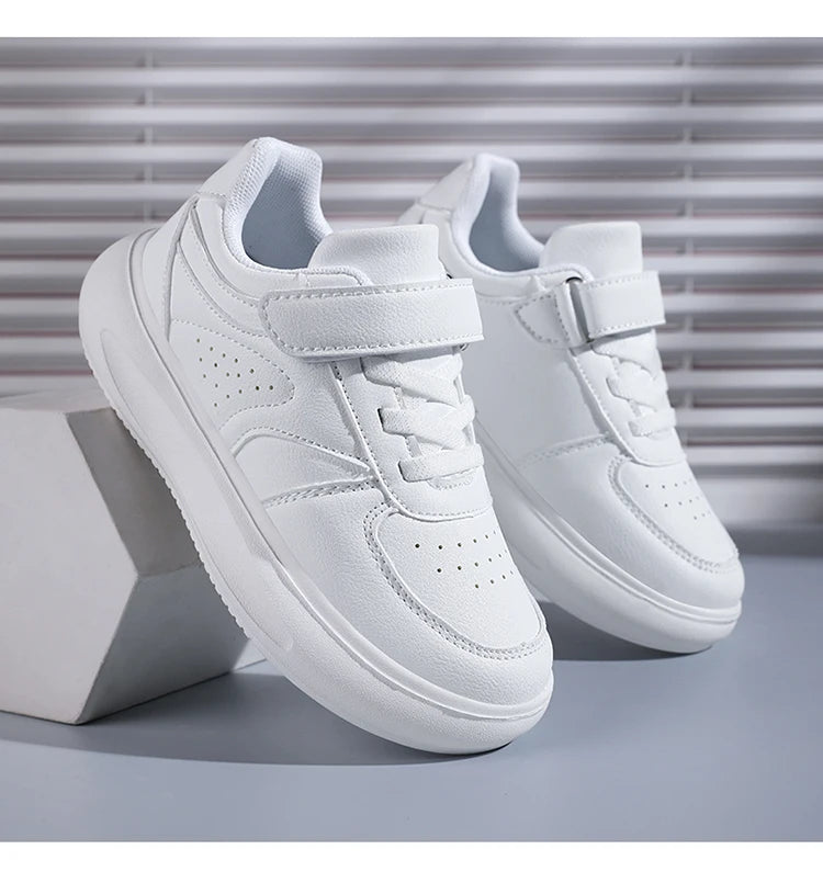 7-13 Boys Shoes Sneakers Fashion Leather Children Comfortable Black White Shoes for Kids Girls School Walking Footwear Non Slip