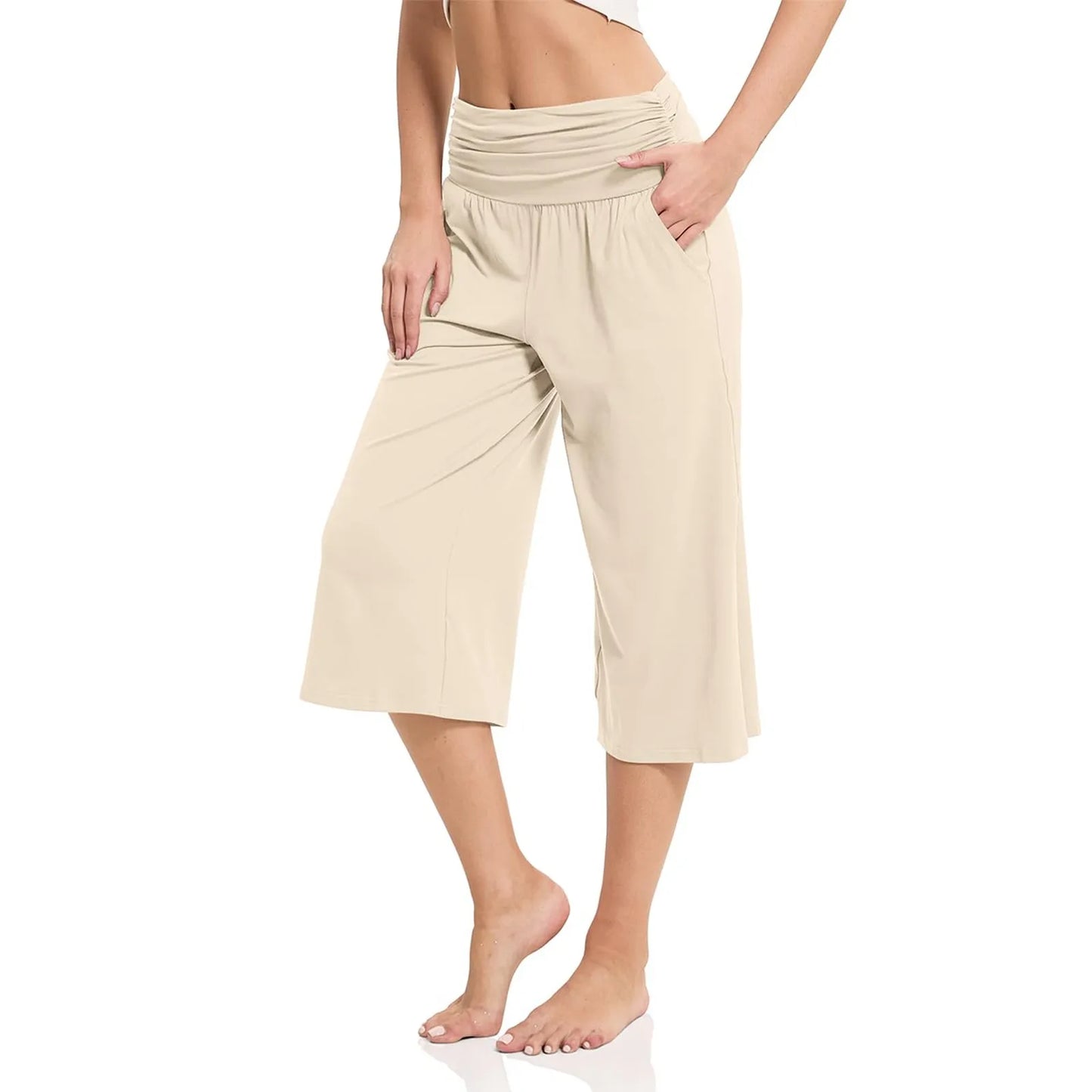 women pants summer loose cropped pants High Waist Solid Color Casual Trousers Pants With Pockets cozy breathable pantalon femme