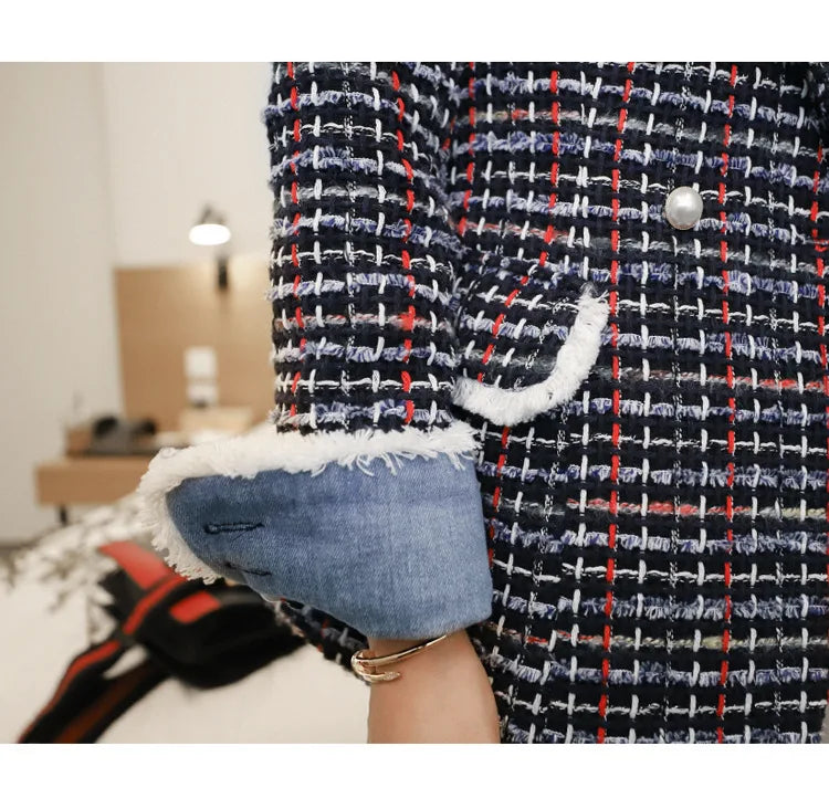 Women's Jacket 2025 Autumn New Celebrity Slim-fitting Long-sleeved Tweed Temperament Coat