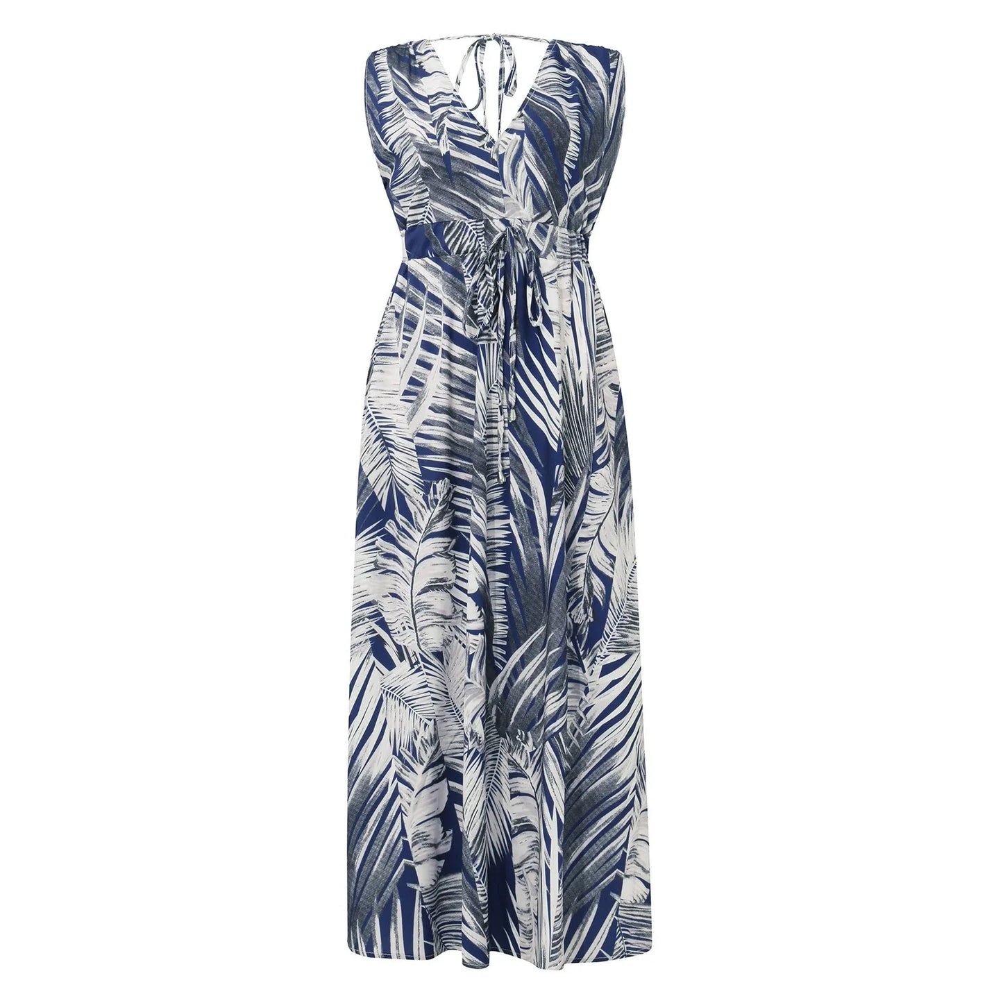 dresses for women Summer dress Casual Print Bandage Elastic Waist V-Neck Sleeveless sexy long Dresses vestidos verano moda 2024