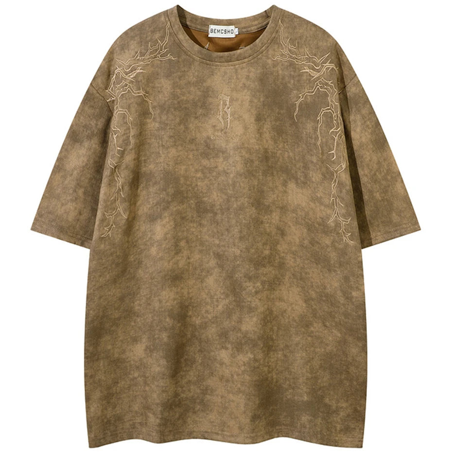 Hip Hop Harajuku Men T Shirts Embroider Vintage Loose Tee Tops Streetwear Oversized T-shirt