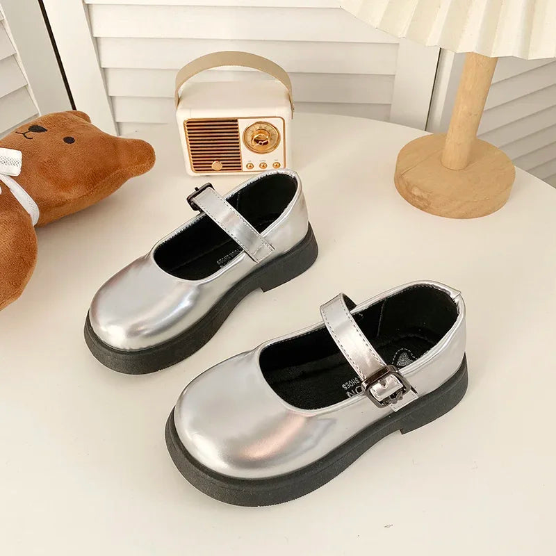 Children Leather Shoes 24-35 Slip-on Round Toe School Sweet Kids Casual Shoe 2025 New Girl's Laofers Pearl Morden Three Colors