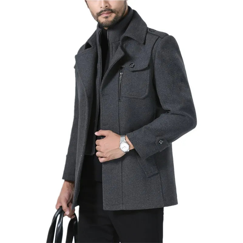 Winter Business Casual Wool Coat Men jackets Men's Woolen Coats Fashion Thicken Mid Length Trench Solid Warm Outerwear