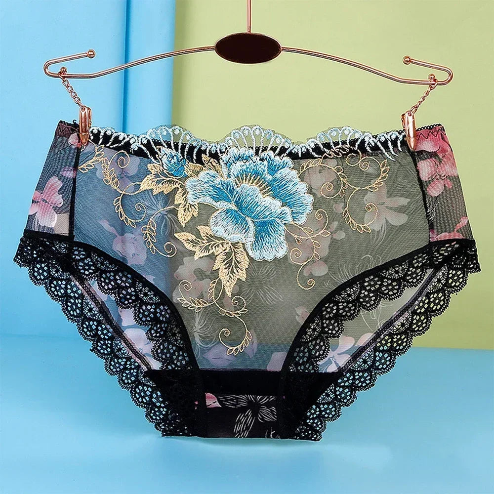 Women Sexy Lace Embroidery Panties Briefs Bragas Mujer Transparent Underwear Skin-Friendly Lingerie for Ladies Underpanties