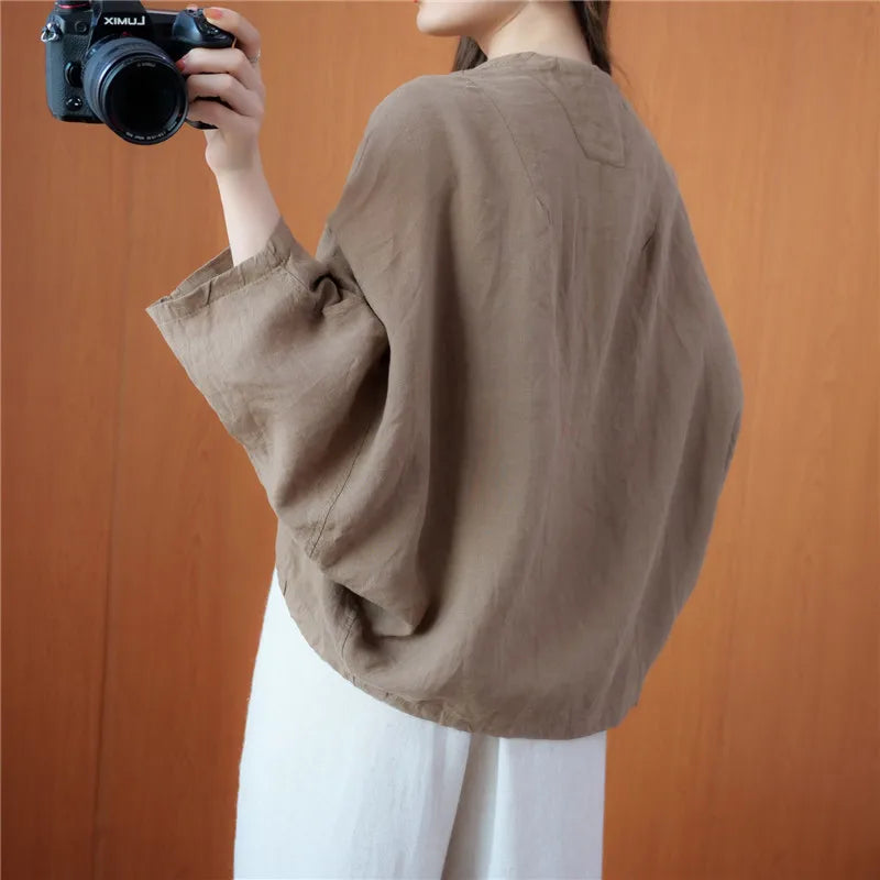 Women Long Sleeve Jackets New 2022 Autumn Vintage Style All-match Loose Comfortable Cotton Linen Female Casual Coats B2100