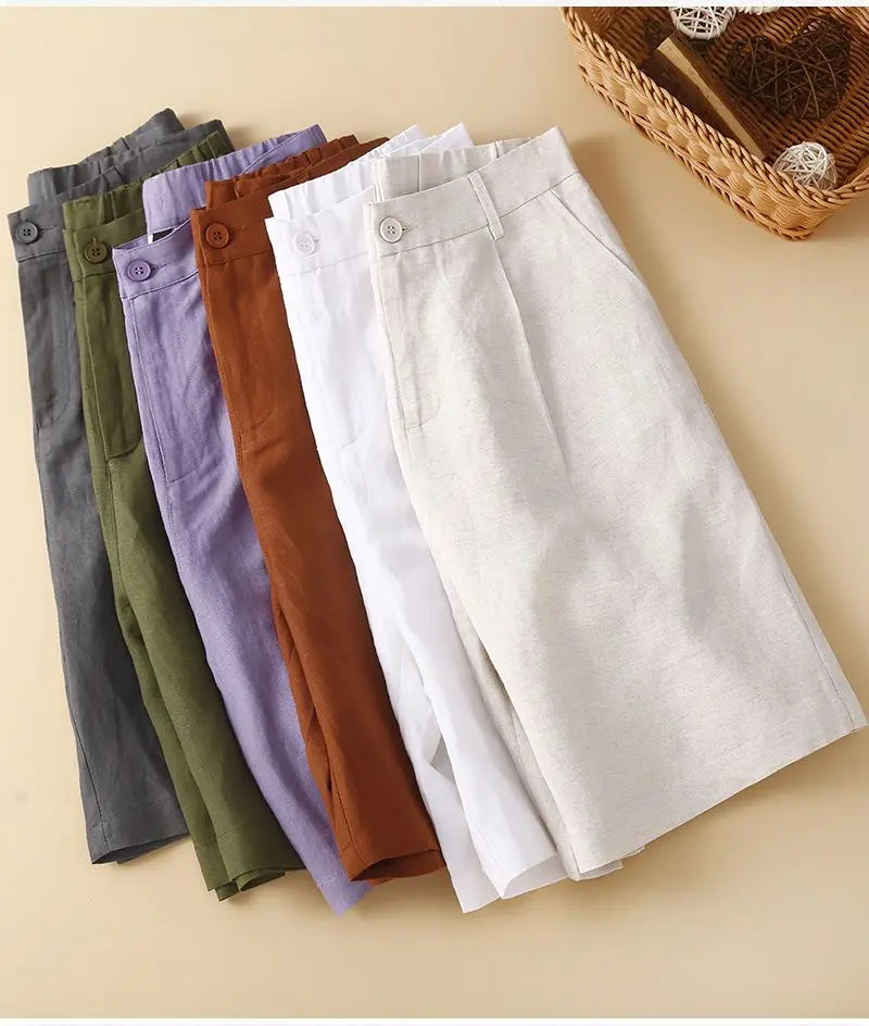 Women's Shorts Cotton Linen High Waisted Short Pants Casual Loose Solid Purple Button Summer Shorts for Women