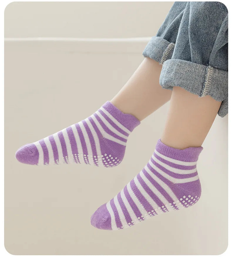 6 Pairs 0-5 Years Old Non-Slip Kids Socks with Grip Little Girls Boys Ankle Socks Infants Toddlers Children Floor Socks