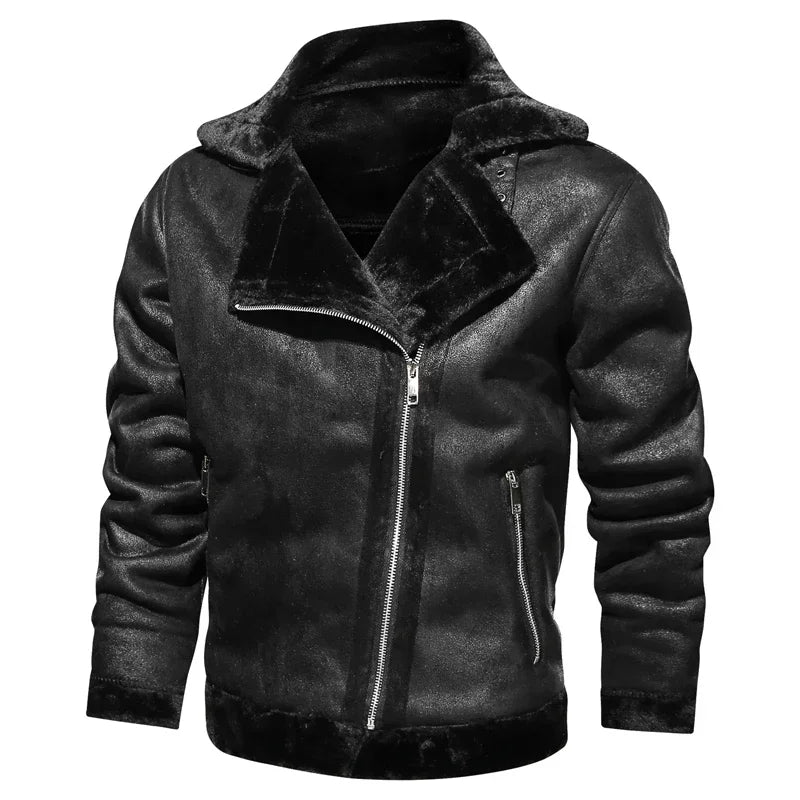 2022 Winter Jacket Mens Suede Leather Jacket Lapel Collar Vintage Style Warm Thick Fur Slim Fit Men Jackets M-4XL
