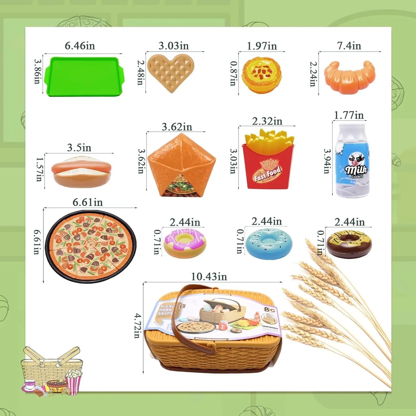 Kids Play Kitchen Toys Set , Pretend Play Food Toys for Toddlers, Plastics Pizza Accessories with Basket, Gifts for Boys Girls