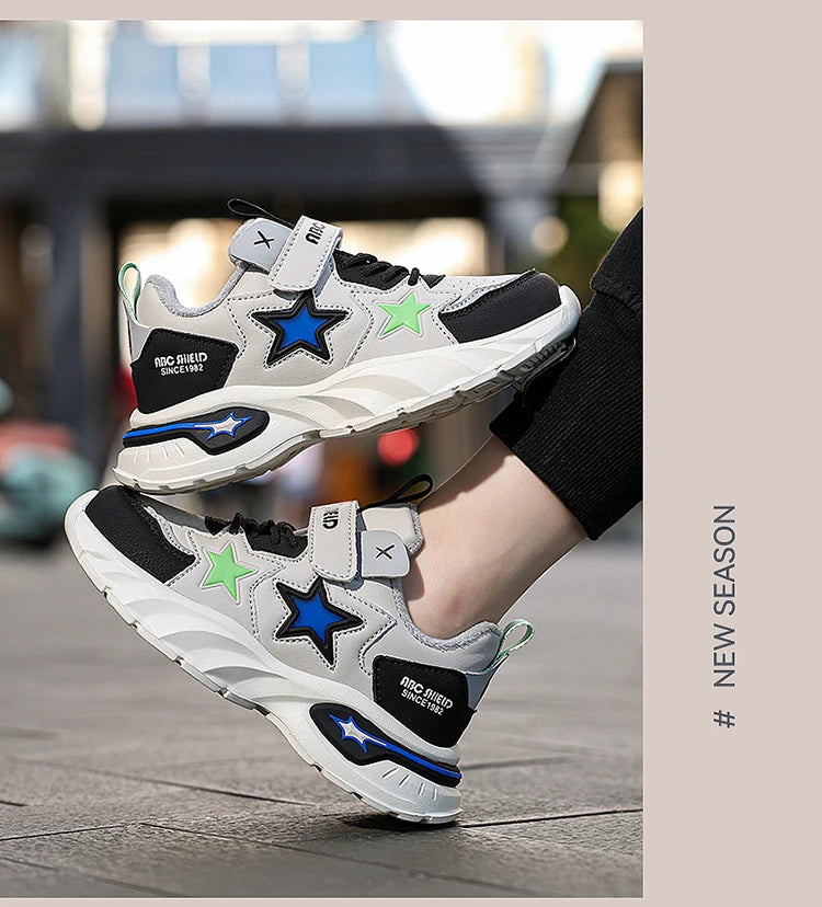 Fashion children's sports shoes boys and girls sports shoes 4 to 10 years old college wind PU leather shoes outdoor casual shoes