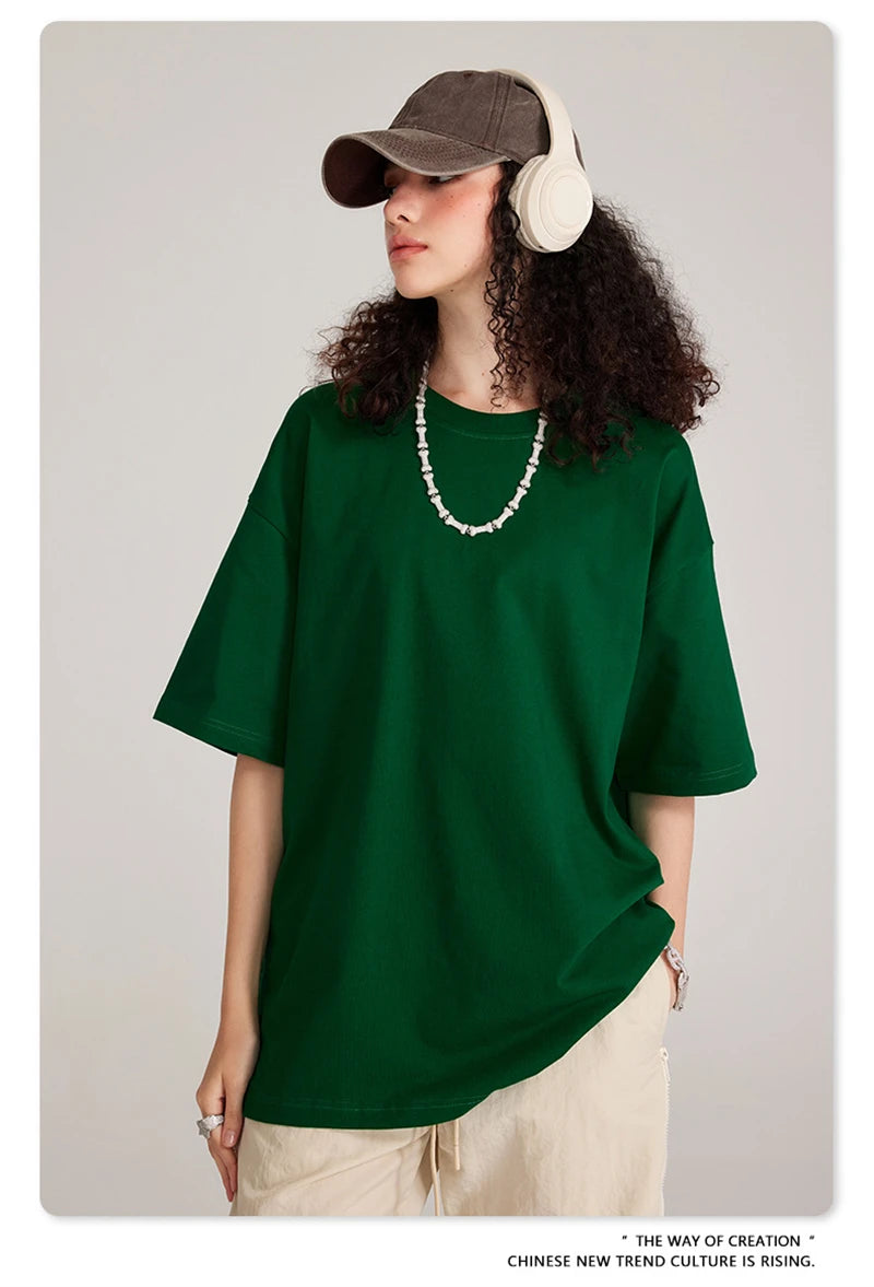 ZODF Trendy Summer 260gsm Cotton Oversized T Shirts For Men Unisex Male Kanye West High Street Solid Tees Brand Tops HY0122