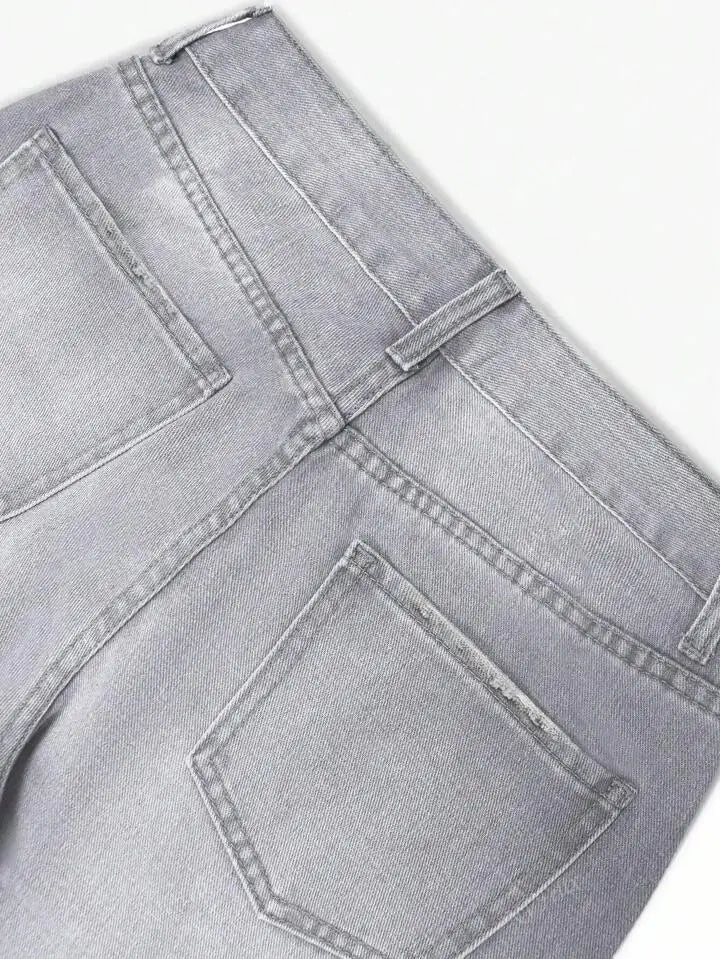 Jeans Women Straight Pants Denims Washed High Waist Distressed Pockets Female 2025 Streetwear Vintage Full Length Trousers