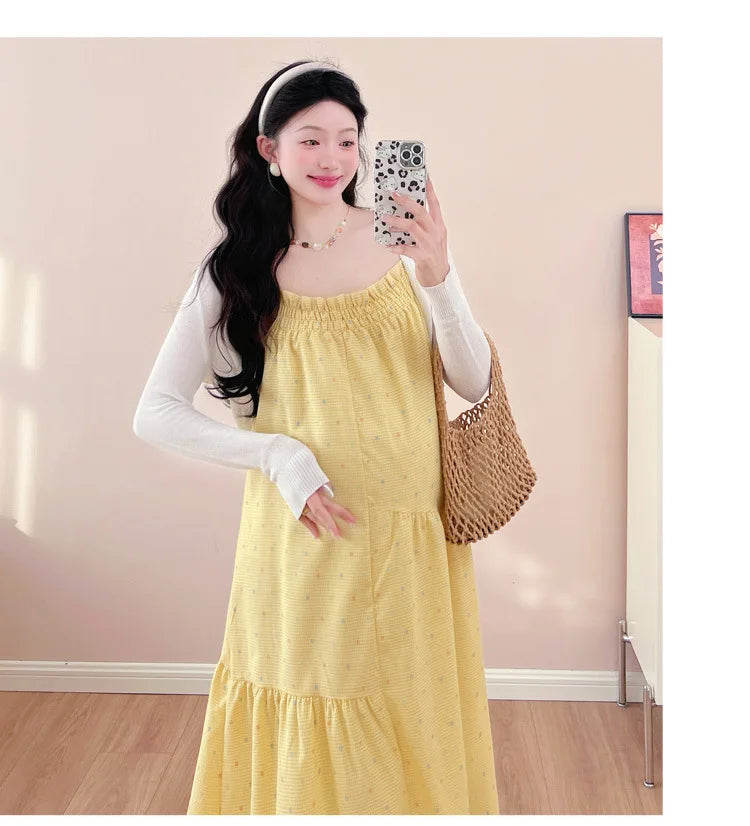 Pregnant Women's Dress 2025 Summer New Style Temperament Small Fresh Age Reducing Polka Dot Long Skirt