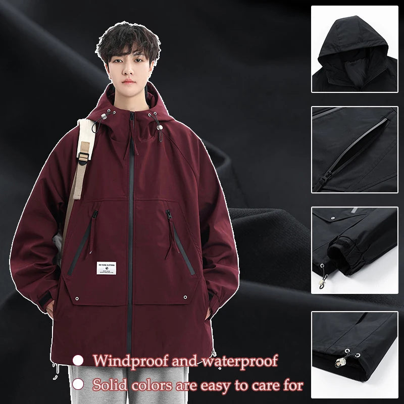 Autumn Men's Jacket Springtime Trendy Streetwear Coat Fashion Outerwear Hooded Solid Color Men Jackets Korean Version Clothing